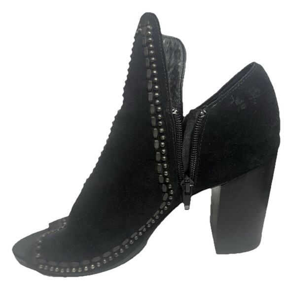 Colleen Cordero Booties Black Suede Studded Peep Toe Heels Women’s Size 7.5 EUC - Picture 1 of 11